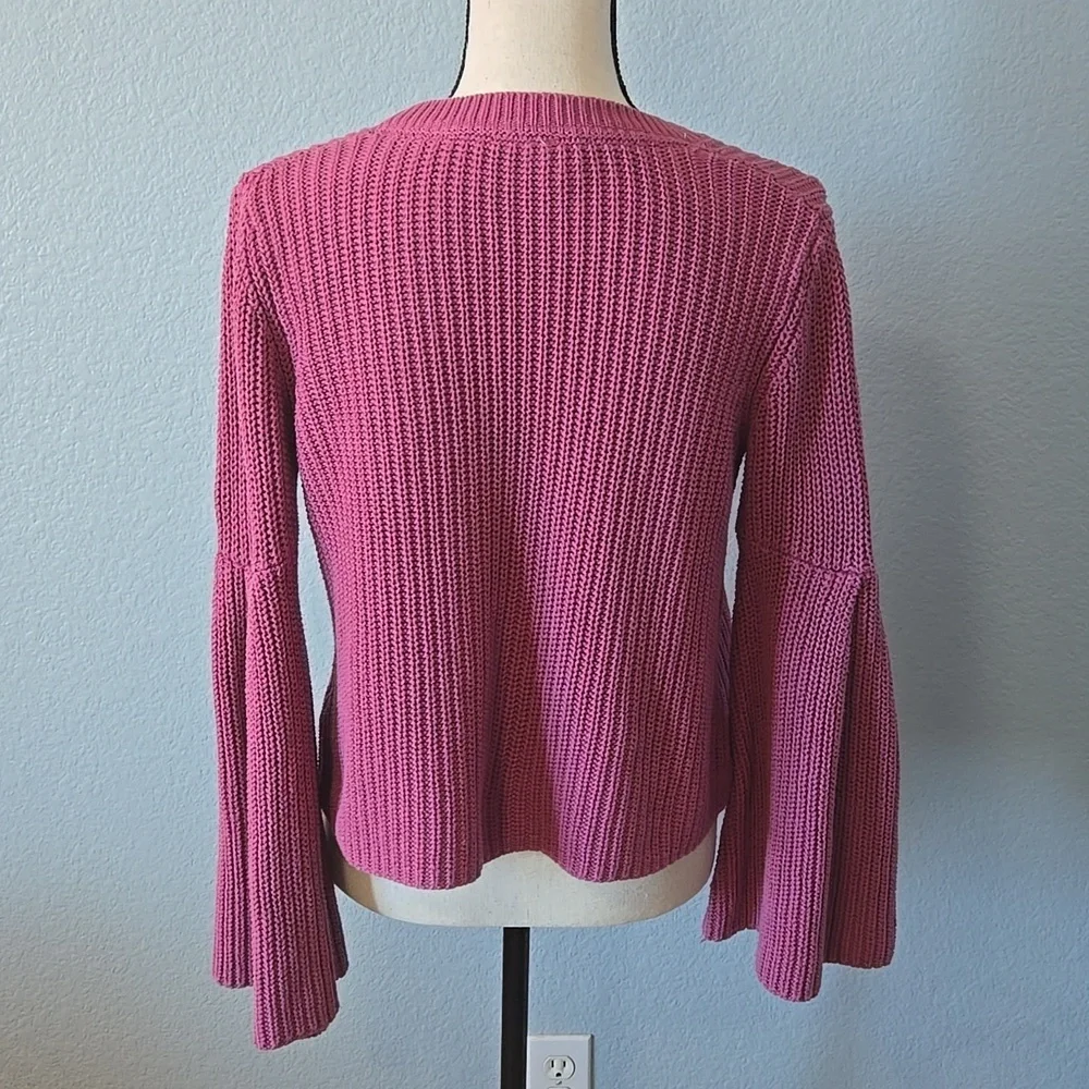 FREE PEOPLE Damsel Cotton Flare Sleeve Sweater Pink Sz Small - Picture 8 of 12